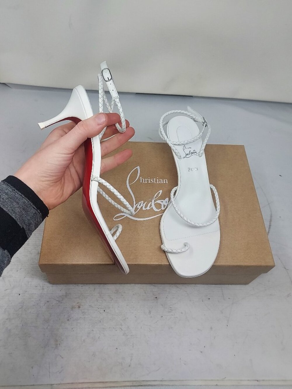 Christian Louboutin White Hibaq Braided Strappy Leather Sandal
